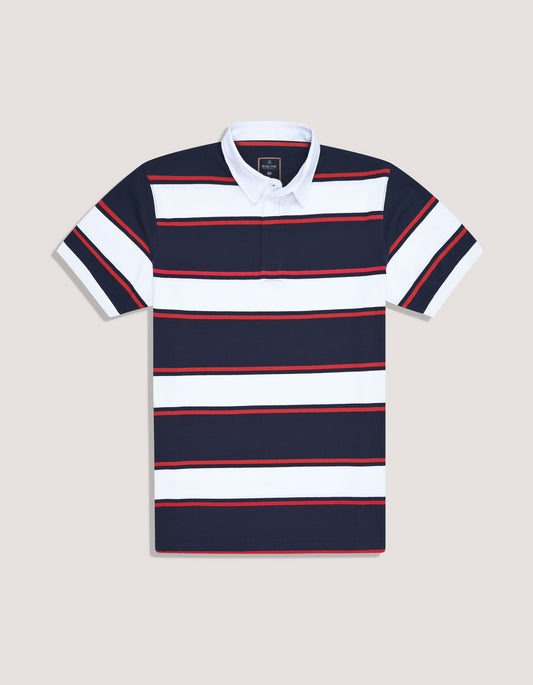 Navy and White Striped Polo for Men