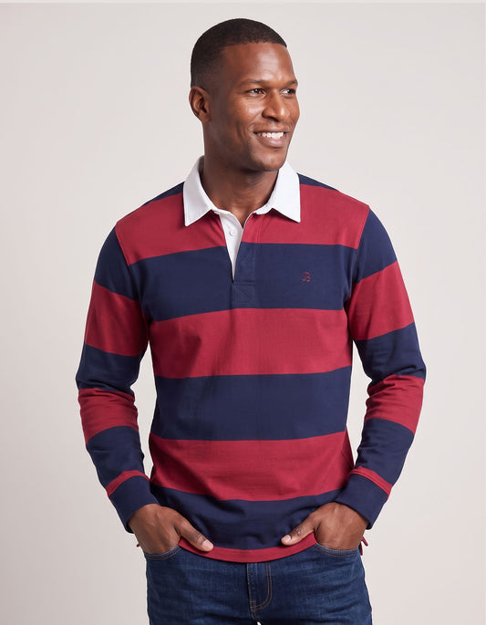 Maroon and Navy Striped Relaxed Fit Rugby Shirt