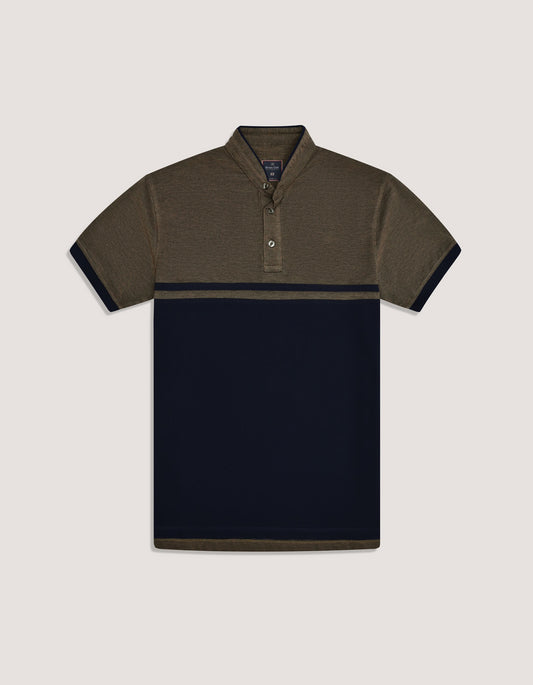 Band Collar Polo Shirt – Camel
