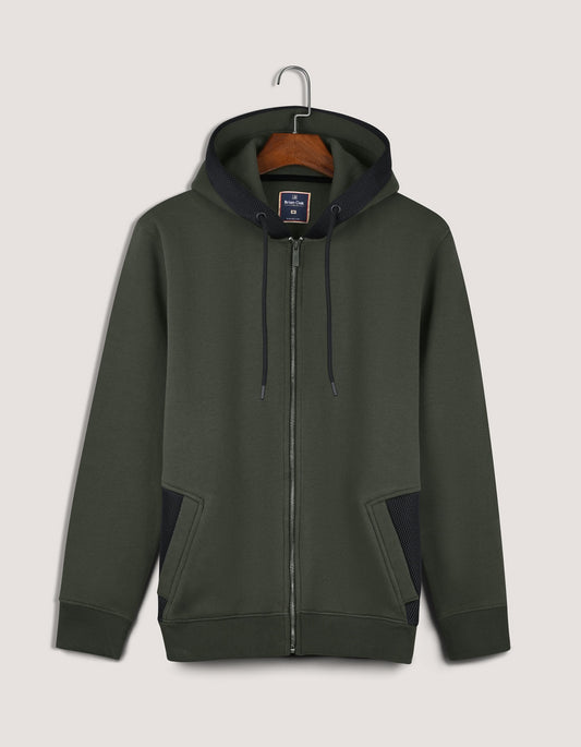 Plain Moss Full Zip Fleece Hoodie