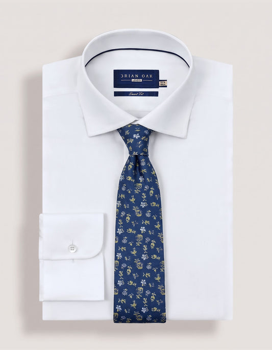 Navy and Golden Yellow Floral Silk Tie