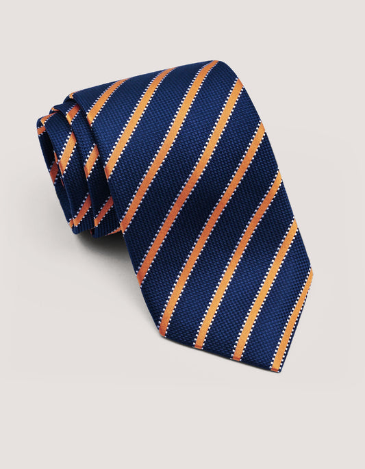 Silk Tie with Orange Bold Stripes