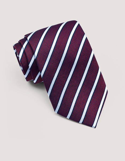 Silk Tie with Bold Maroon Stripes