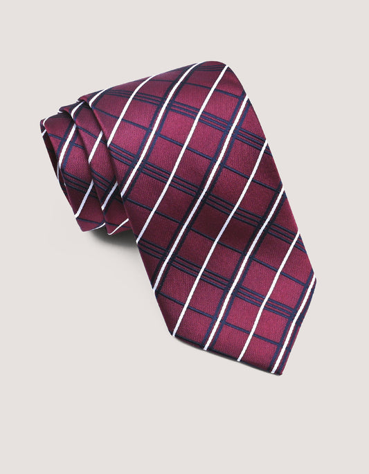 Maroon Men’s Check Pattern Silk Tie