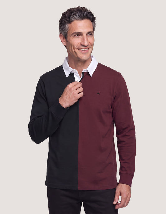 Maillot de rugby à blocs de couleurs noir et marron