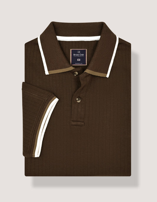 Brown Textured Designer Polo Shirt