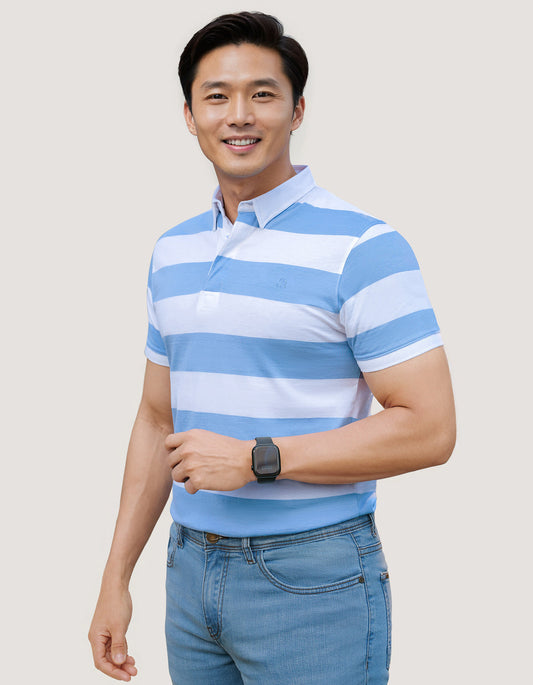 Sky Blue Striped Polo Shirt