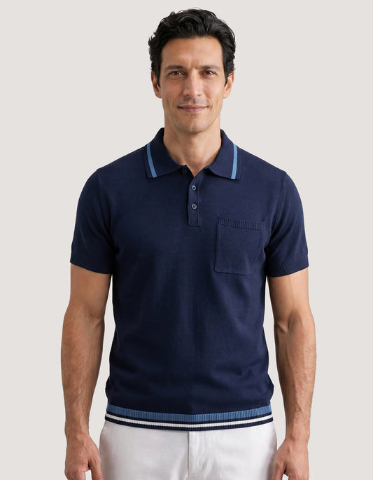 Navy Plain Fine Knit Polo