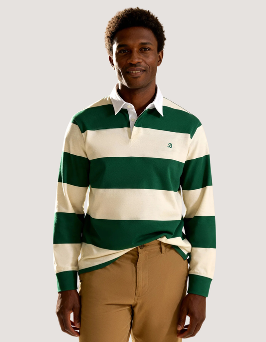 Off White & Green Striped Rugby Shirt