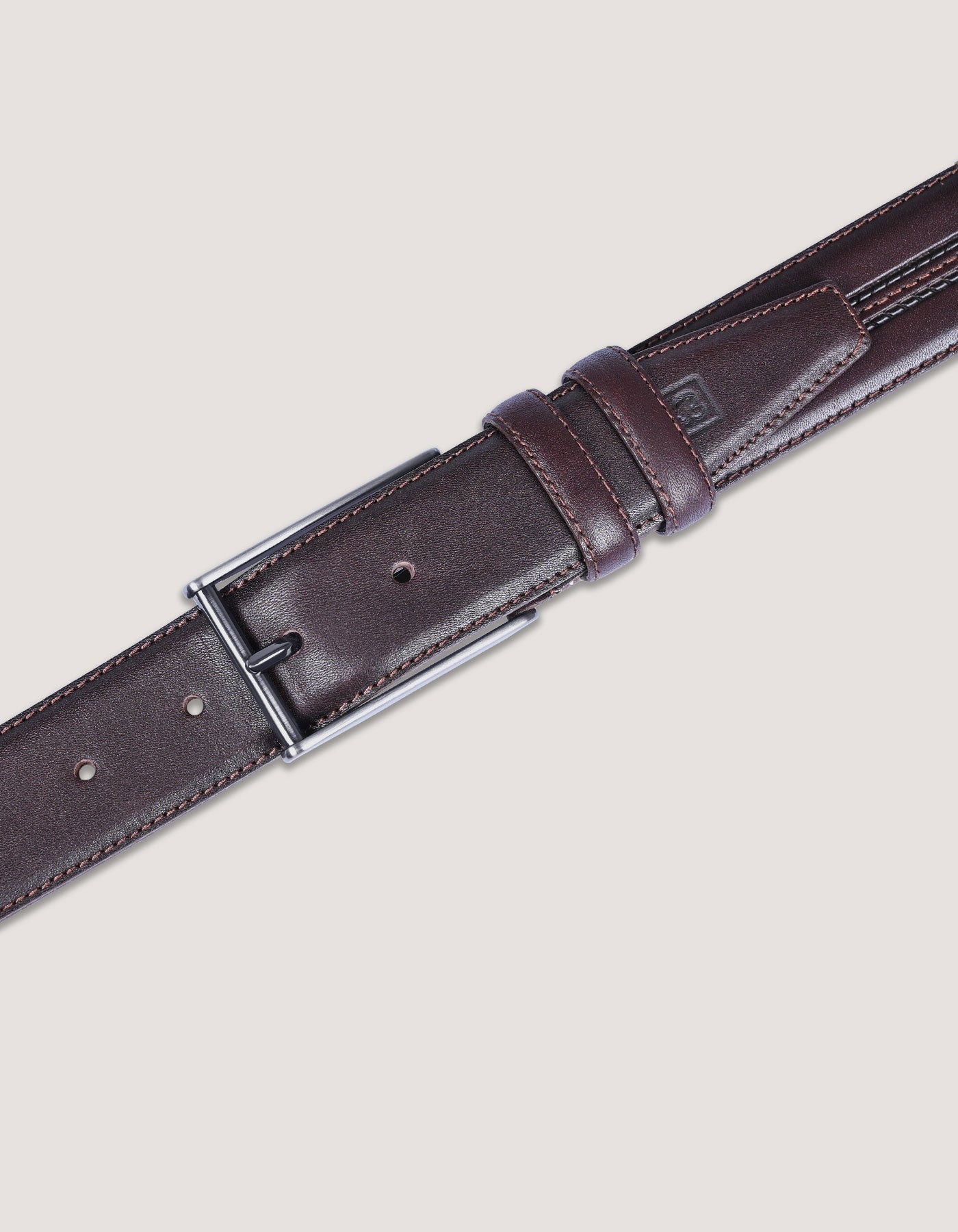 Center Stitched Dark Brown Formal Belt