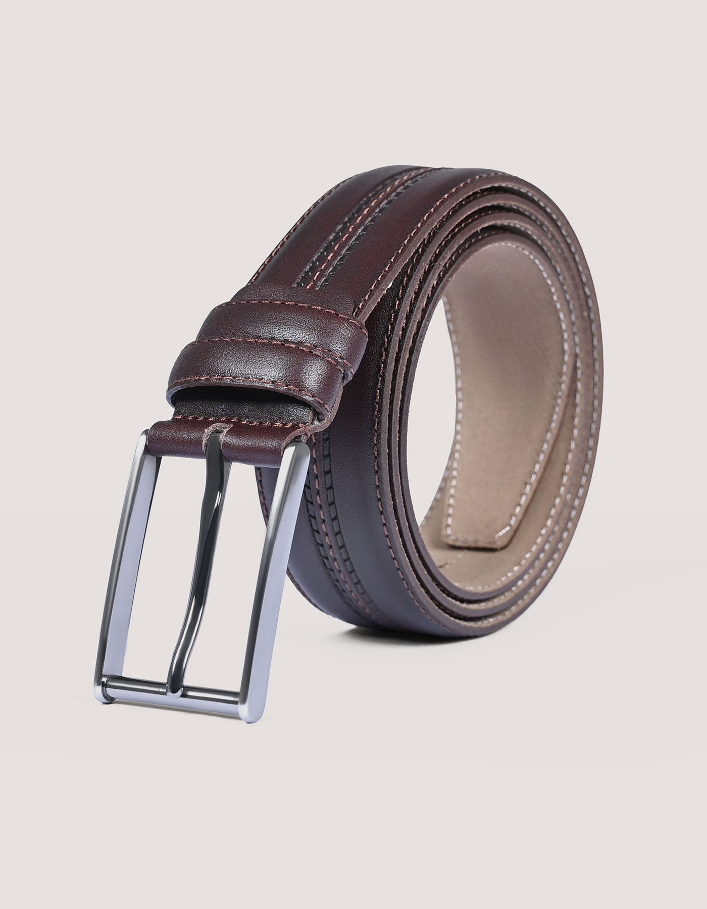 Center Stitched Dark Brown Formal Belt