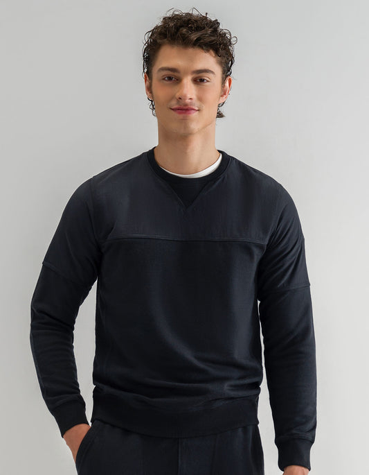 Black Textured Crew Neck Jacquard Sweatshirt