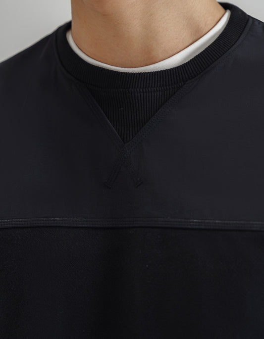 Black Textured Crew Neck Jacquard Sweatshirt