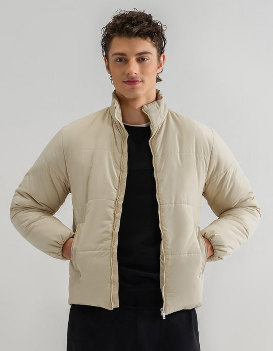 Cream Mock Neck Puffer Jacket