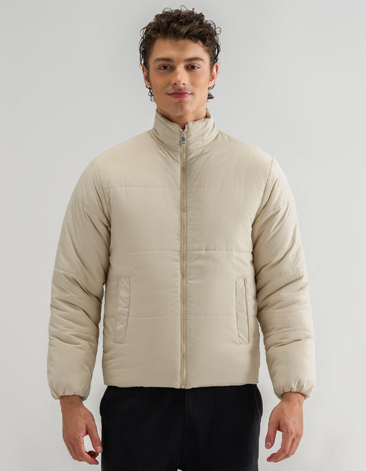 Cream Mock Neck Puffer Jacket