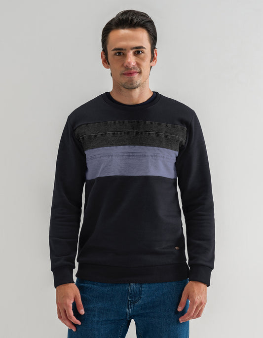 Modern Panelled Black Fleece Sweatshirt