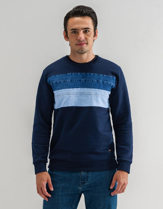 Modern Panelled Navy Fleece Sweatshirt