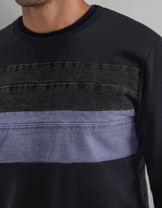 Modern Panelled Black Fleece Sweatshirt