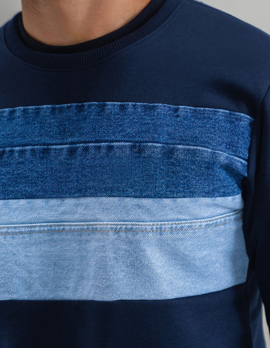 Modern Panelled Navy Fleece Sweatshirt