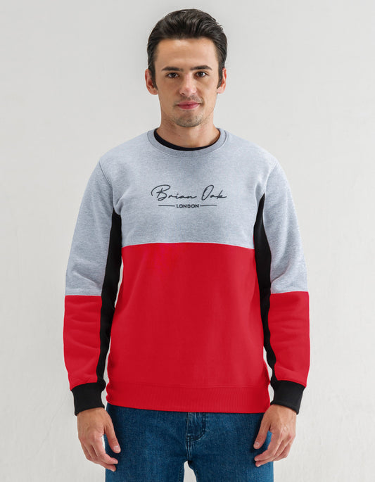 Sudadera con bloques de color gris jaspeado y rojo