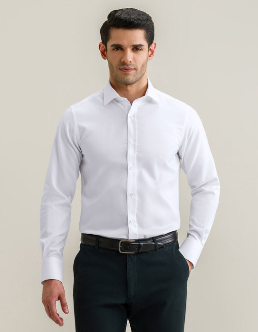 White Self Textured Formal Shirt