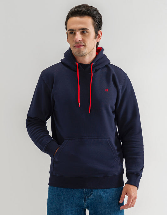 Sudadera con capucha polar azul marino y roja