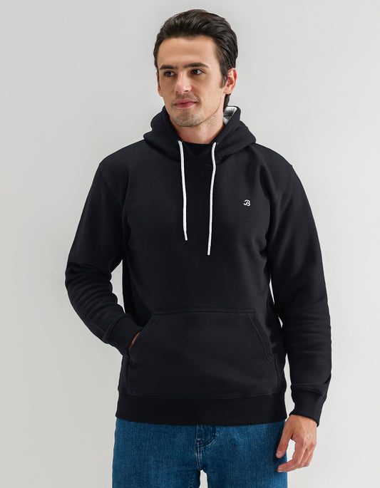 Black Plain Pullover Fleece Hoodie