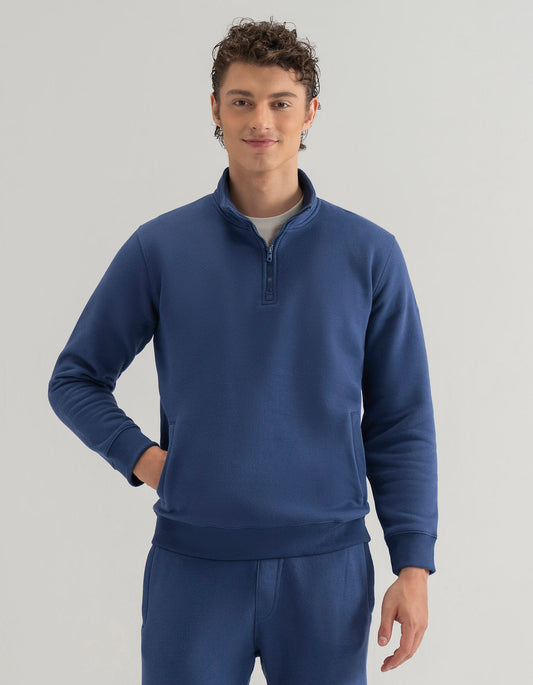 Mid Blue Mock Neck Fleece Zipper