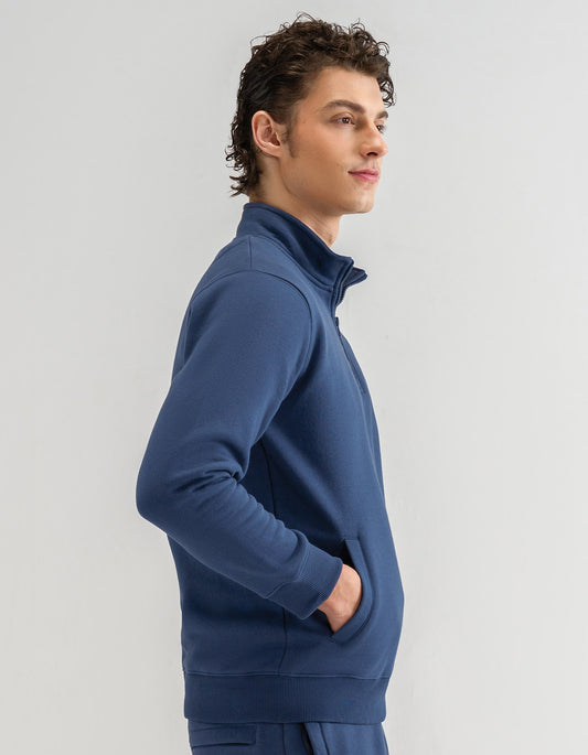 Mid Blue Mock Neck Fleece Zipper