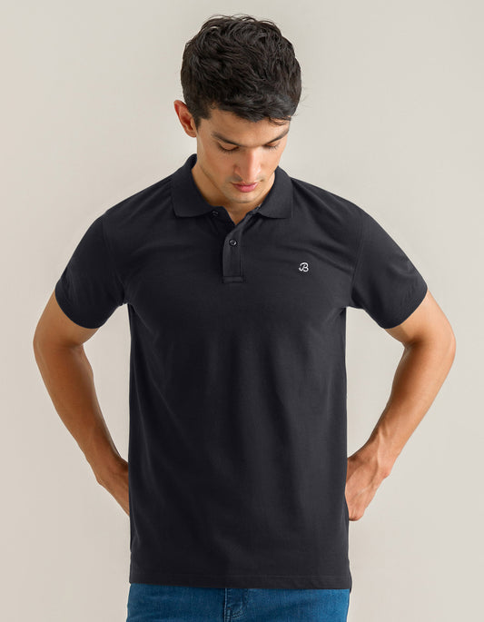 Plain Black Pique Polo