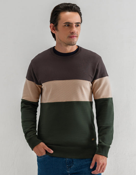 Sudadera texturizada con bloques de color – Marrón