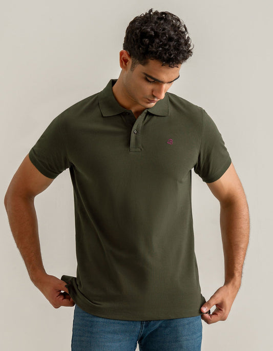 Olive Green Cotton Rich Polo