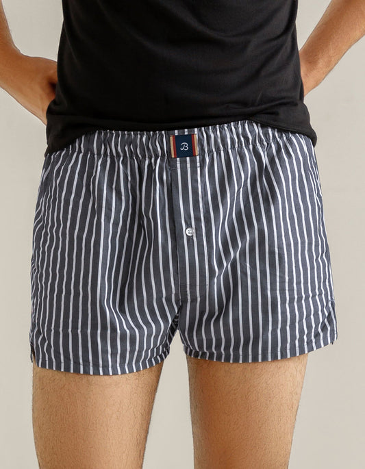 Charcoal Grey Striped Cotton Boxer