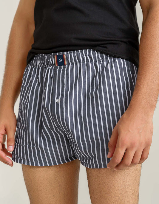 Charcoal Grey Striped Cotton Boxer