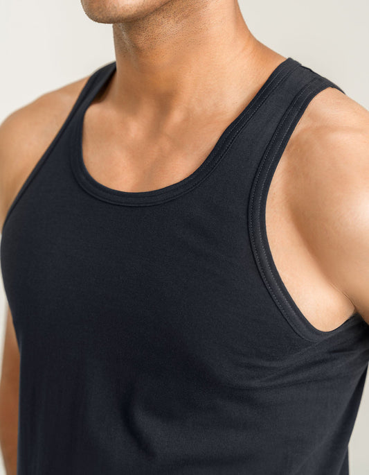 Black Regular Fit 100% Cotton Vest