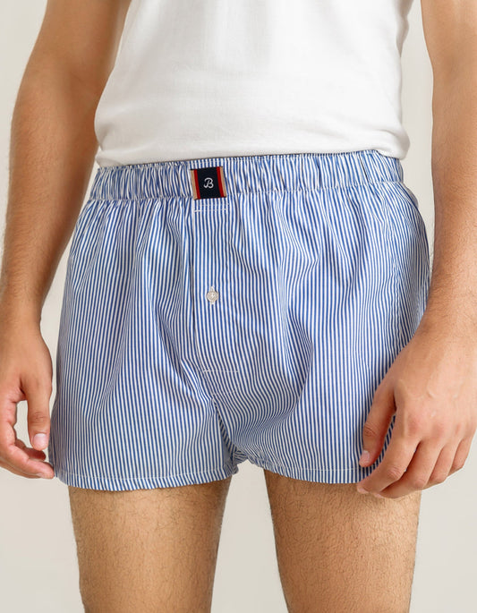 Blue Striped Woven Boxers