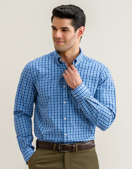 Smart Fit Casual Check Shirt - Sky Blue