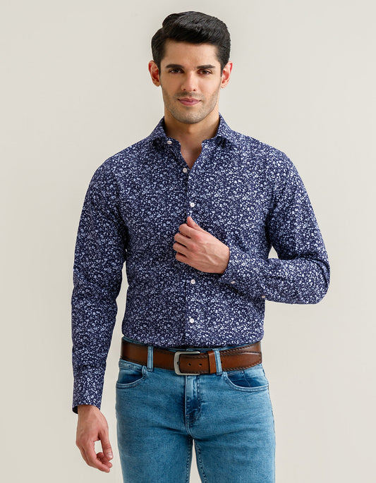 Floral Pattern Shirt - Cobalt Blue