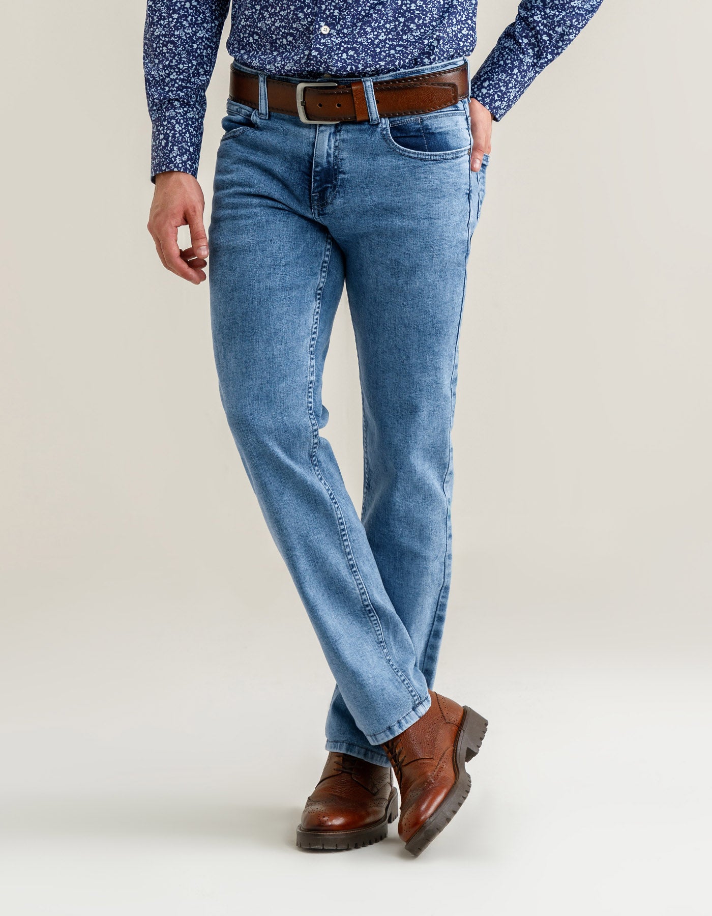Mens Light Blue Jeans Brian Oak UK - Main Image