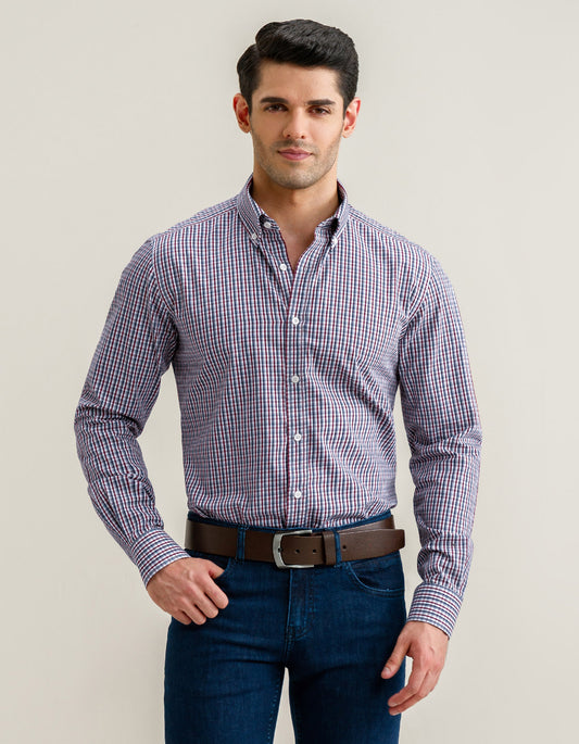 Dark Maroon Casual Check Shirt