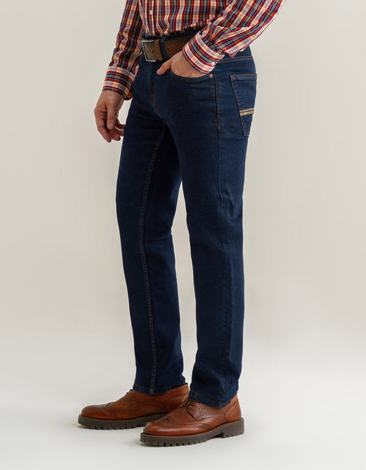 Pantalones vaqueros básicos de mezclilla para hombre - Azul oscuro