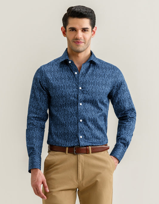 Patterned Dress Shirt – Navy and Blue