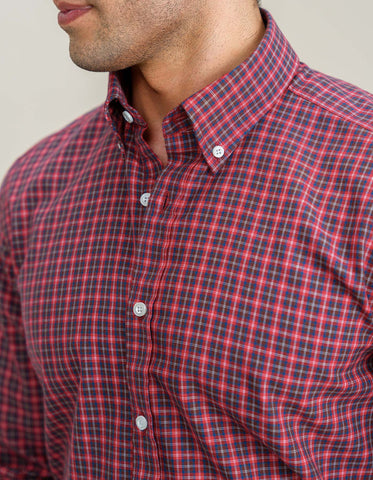 Camisa informal a cuadros rojos de fácil cuidado