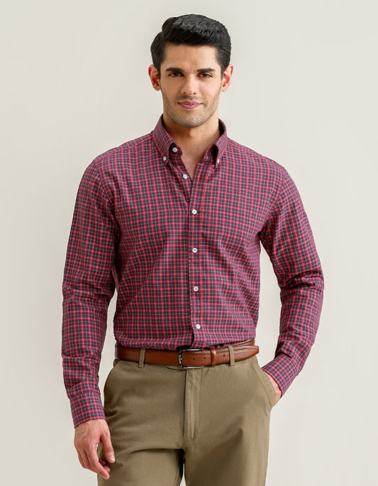 Easy Care Casual Check Shirt - Carmine Red