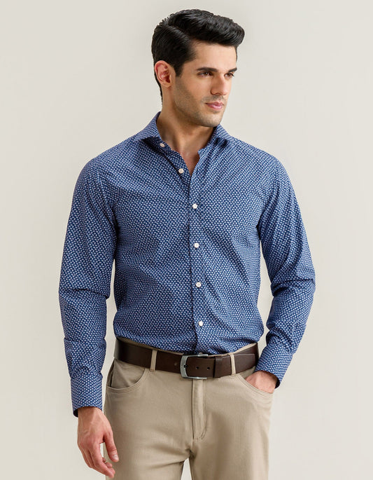 Patterned Dress Shirt - Oxford Blue