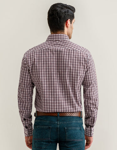 Maroon Smart Fit Casual Check Shirt