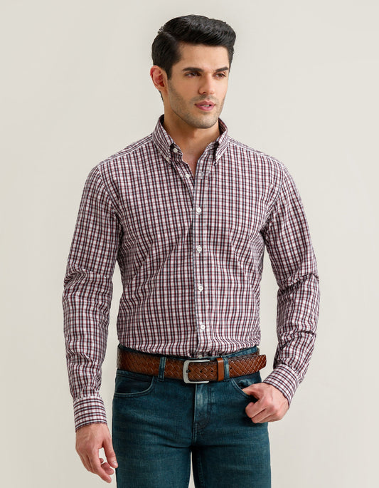 Camisa de cuadros informal de corte elegante en color granate