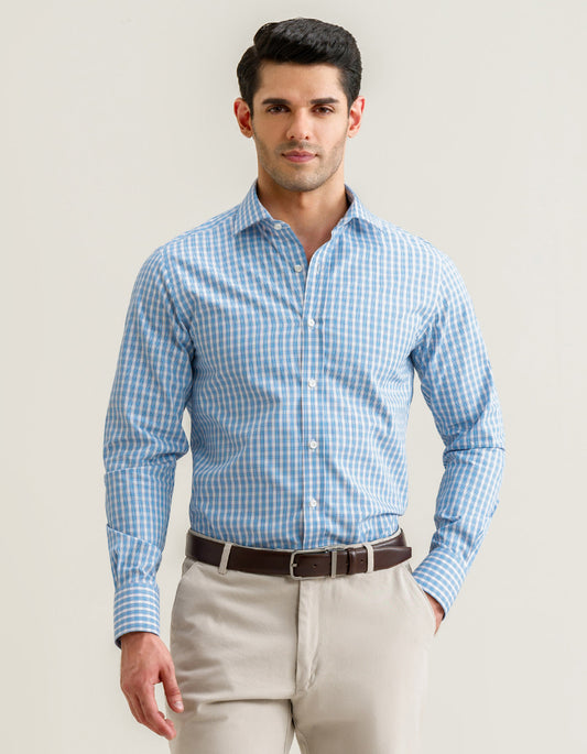 Baby Blue Check Dress Shirt for Men