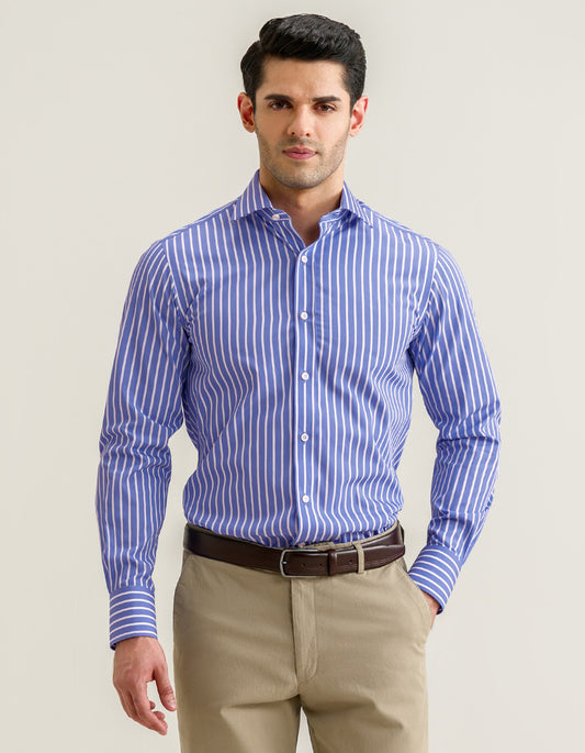 Sky Blue Striped Cotton Dress Shirt