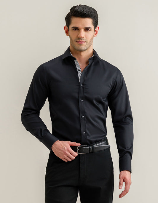 Easy Care Designer Black Satin Shirt